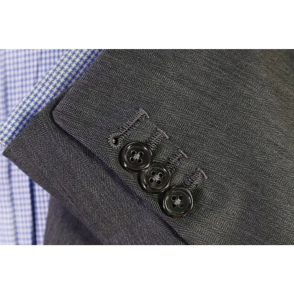 Oxxford Gray Herringbone Peak Lapel 2-Btn Super 140's Wool Blazer 48L
